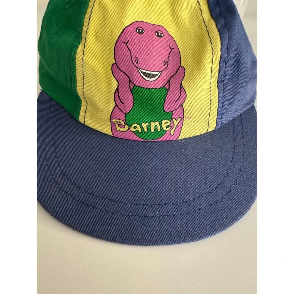 Vintage 1992 Barney Dinosaur Kids Hat Cap One Size Colorblock Cotton 90s TV Show